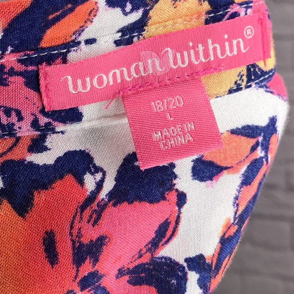 Woman Within 18/20‎  White Purple Pink Floral Rayon Button Front Top Blouse Plus - Picture 3 of 4